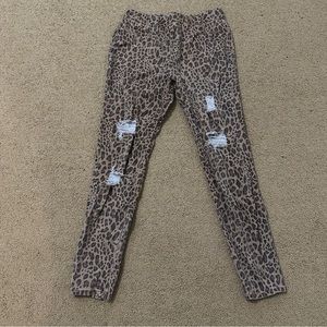 K. Jordan Leopard Distressed Pull-On Denim Jegging, size 12